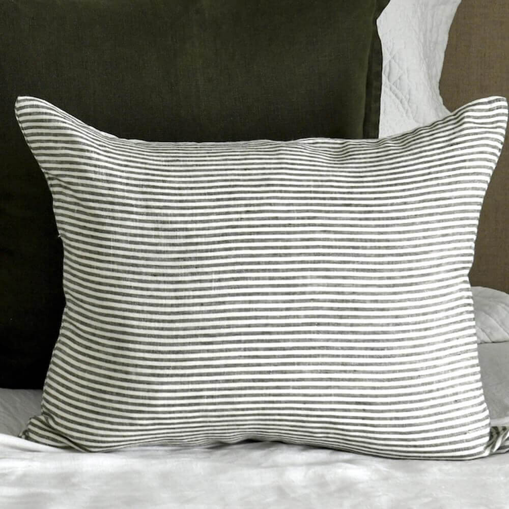 Raine & Humble Olive Green Stripe Linen Cushion